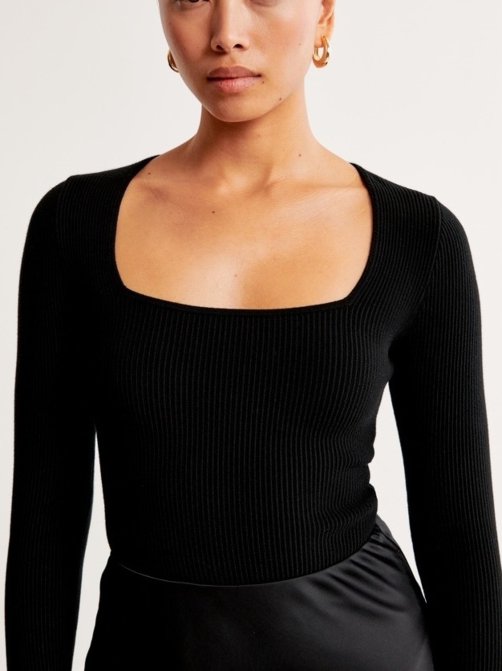 Abercrombie&Fitch Women’s Black Ottoman Ribbed Square Neck Long Sleeve. Size M.